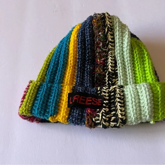 L’REESE HANDMADE MIXED CROCHET BEANIE MULTI COLOR UNISEX OS NWOT L main image 3